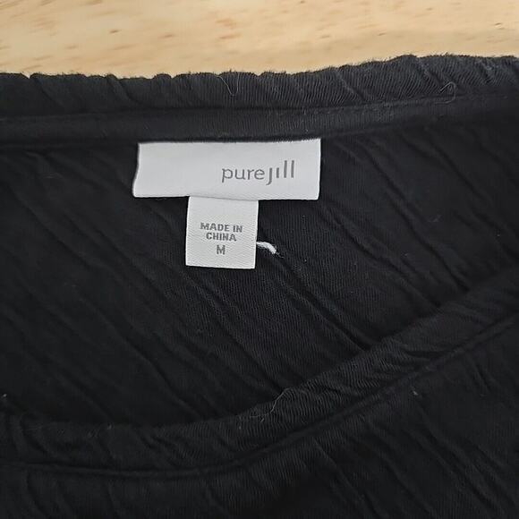 Pure J Jill Black Textured Dress Shift Sweater Long Sleeve Size Medium Pockets - Picture 3 of 13